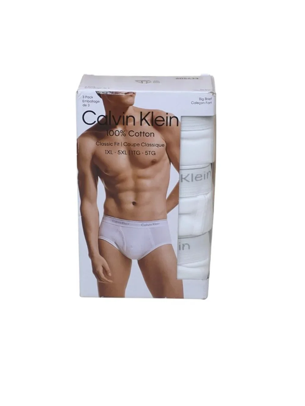 Calvin Klein Mens 3-Pack Big Briefs 100% Cotton Classic Fit Size 5XL White